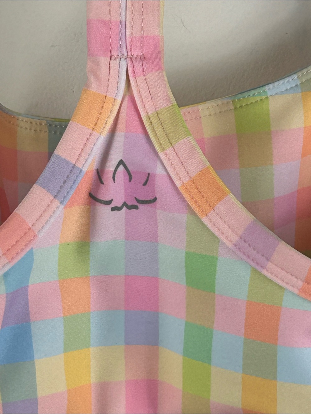 Beyond Yoga t-strap bra, pastel gingham print, size SM, new - Picture 5 of 7